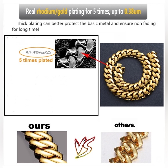 🔥Cz Diamond Miami Cubian Chain Stamp 14k Gold  Plated 5X Layered 14mm Thick 24” - Picture 2 of 8